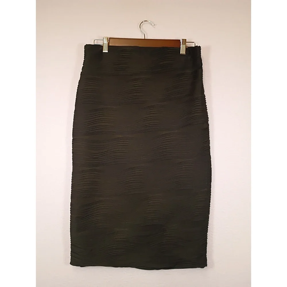 Office Siren Brat Star Women Large Black Wavy Textured Midi Pencil Skirt 16236